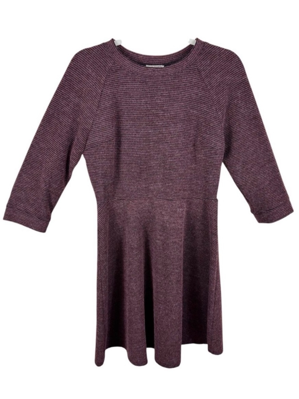 Lace & Mesh Burgundy Textured Knit 3/4 Sleeve Knee Length Fit & Flare Dress Sz L